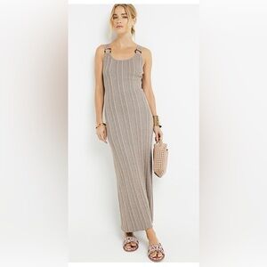 River Island Beige Ribbed Maxi Dress with Tank Straps